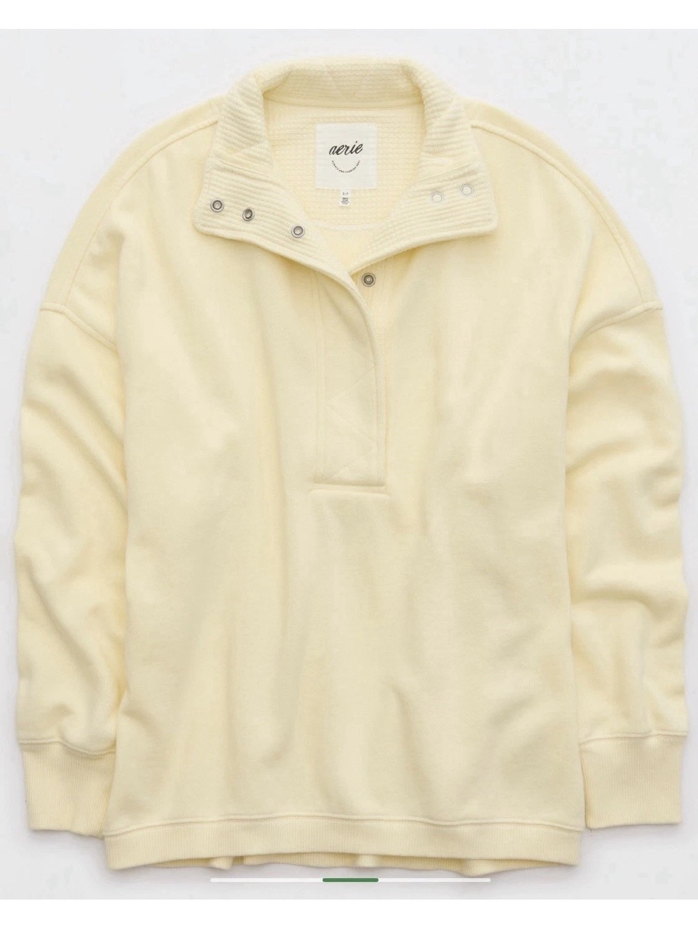 Aerie Medium Oversized Getaway Quarter Snap Sweatshirt Lemon Paper